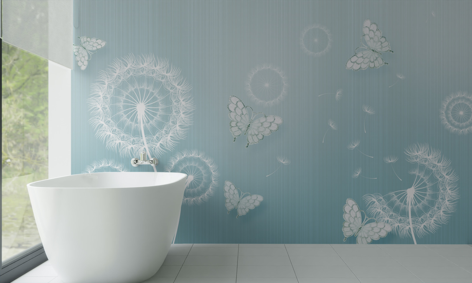 Fotobehang vlinderstelsel en paardenbloemen