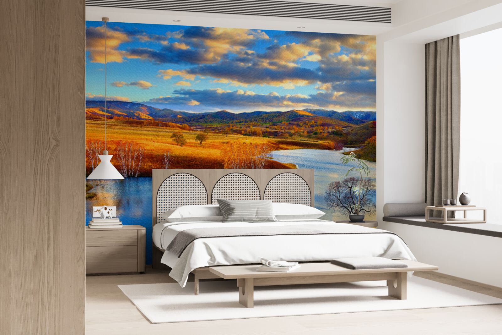 Fotobehang landschap met een meer in de herfst