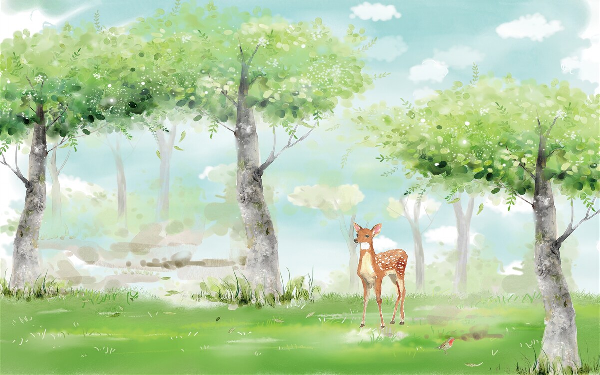 Fotobehang noordelijk beest tussen het veelkleurige bos