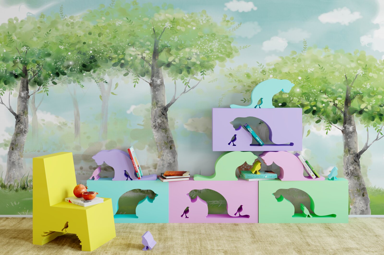 Fotobehang noordelijk beest tussen het veelkleurige bos