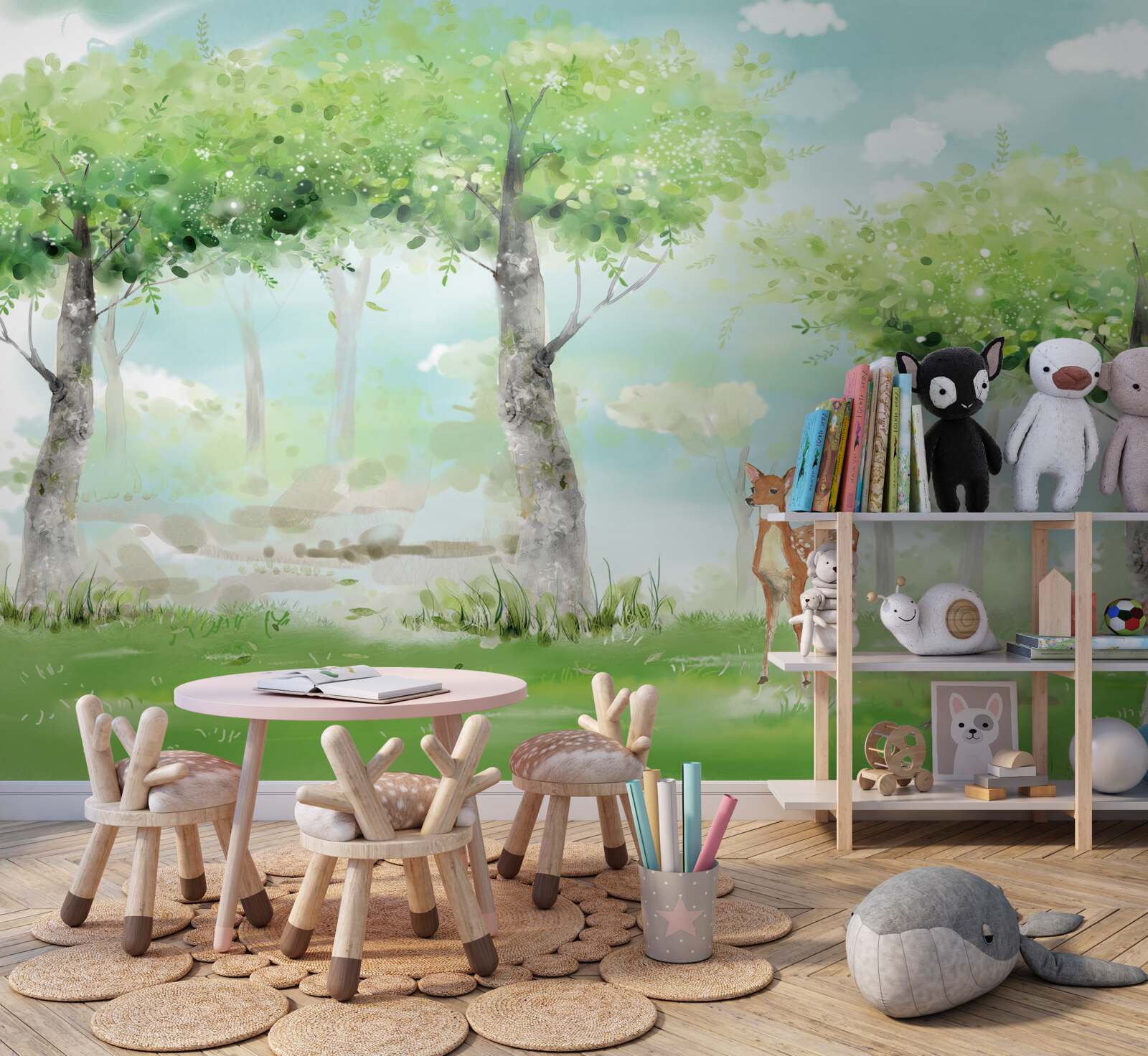 Fotobehang noordelijk beest tussen het veelkleurige bos