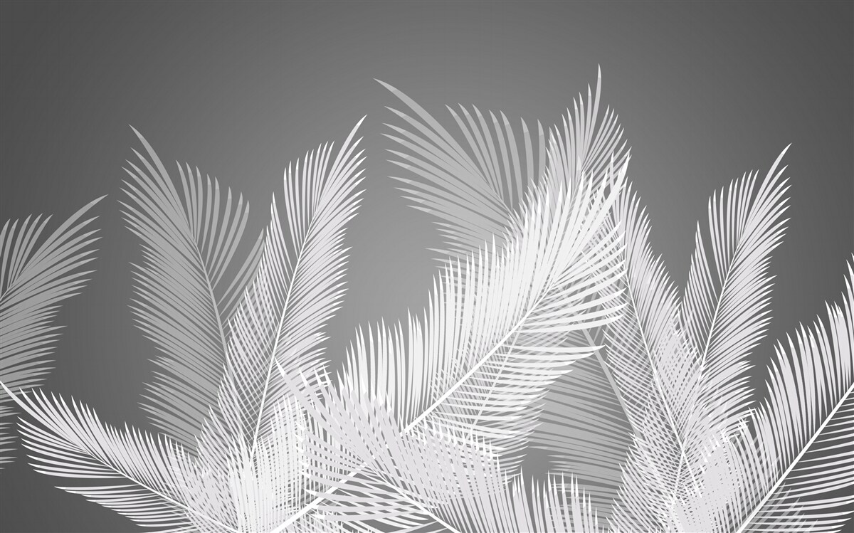 Fotobehang pen beweegt over witte bladeren op een grijze achtergrond