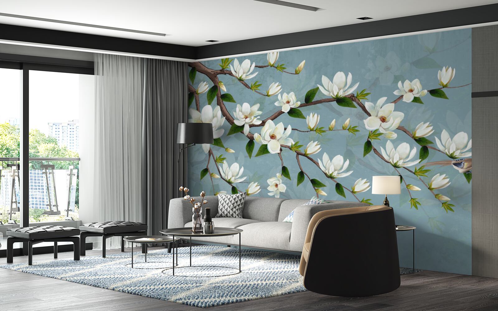 Fotobehang schepsel met vleugels nadert lichtknoppen