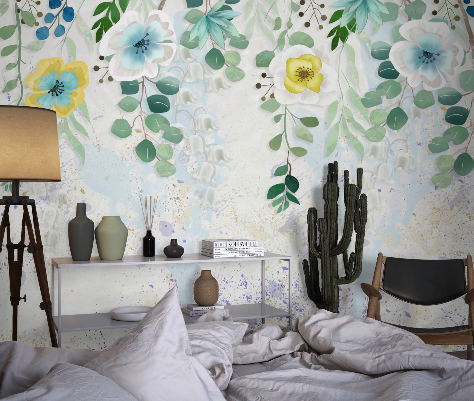 Fotobehang lianen van bloemen in delicate kleuren