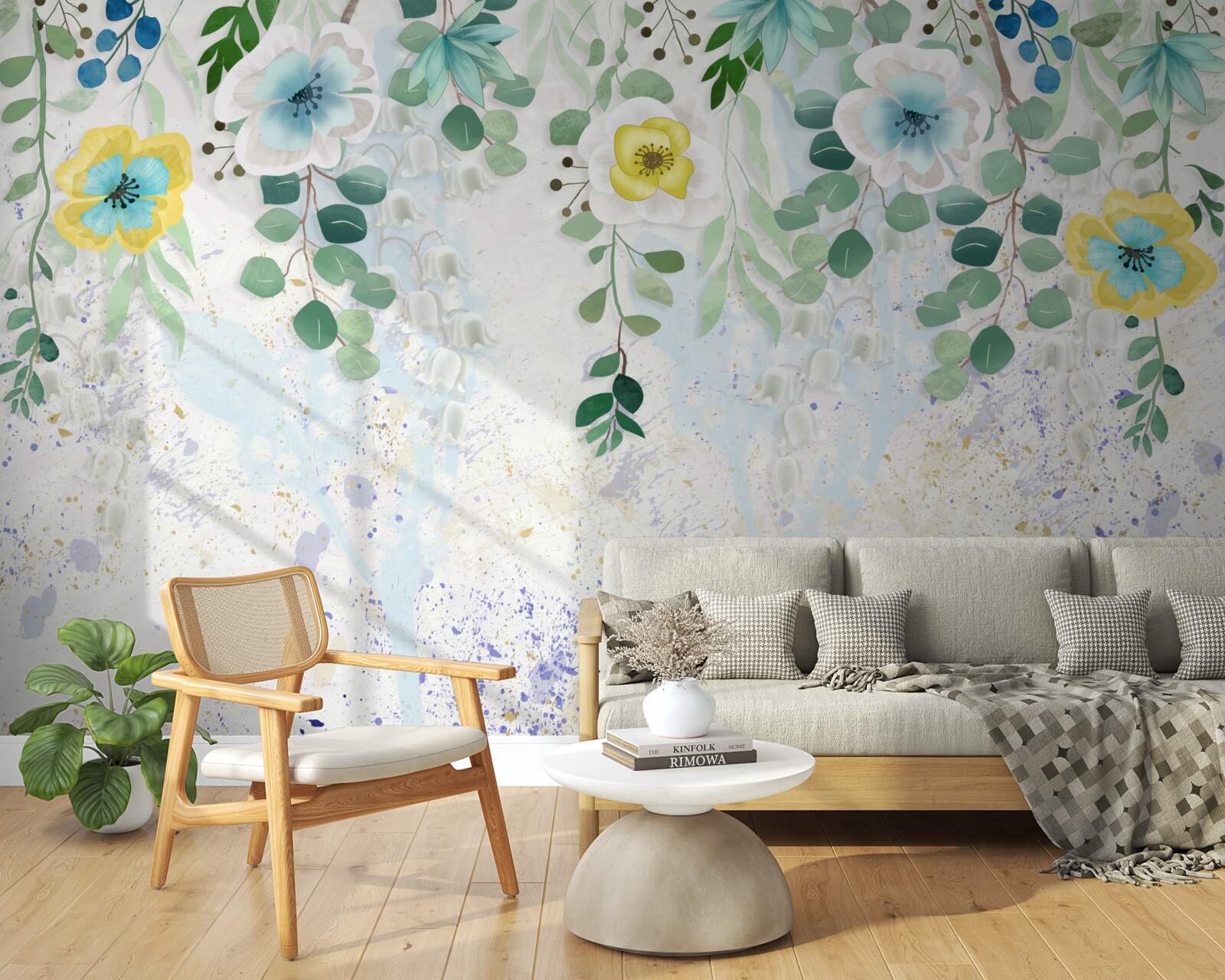 Fotobehang lianen van bloemen in delicate kleuren