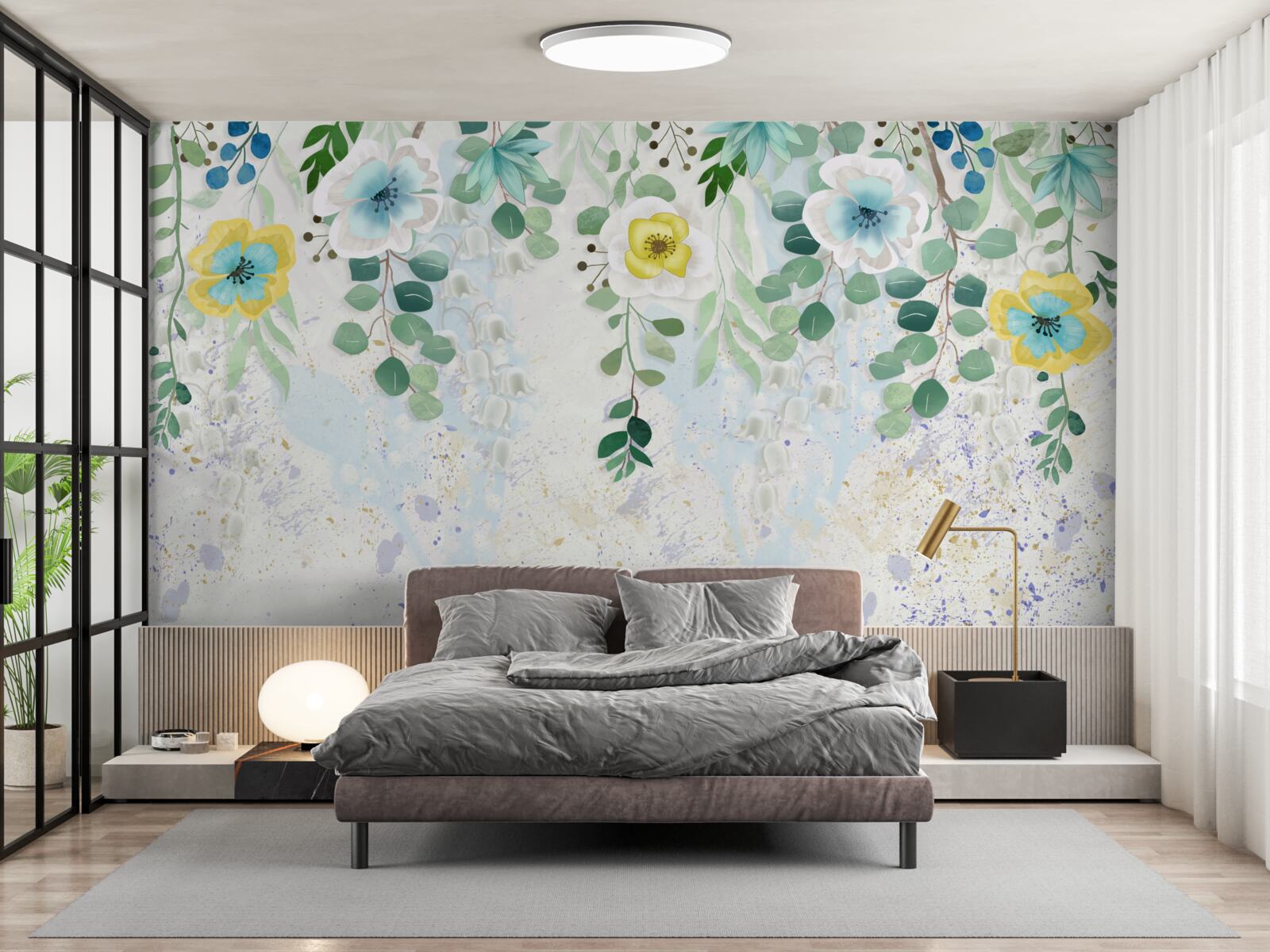 Fotobehang lianen van bloemen in delicate kleuren