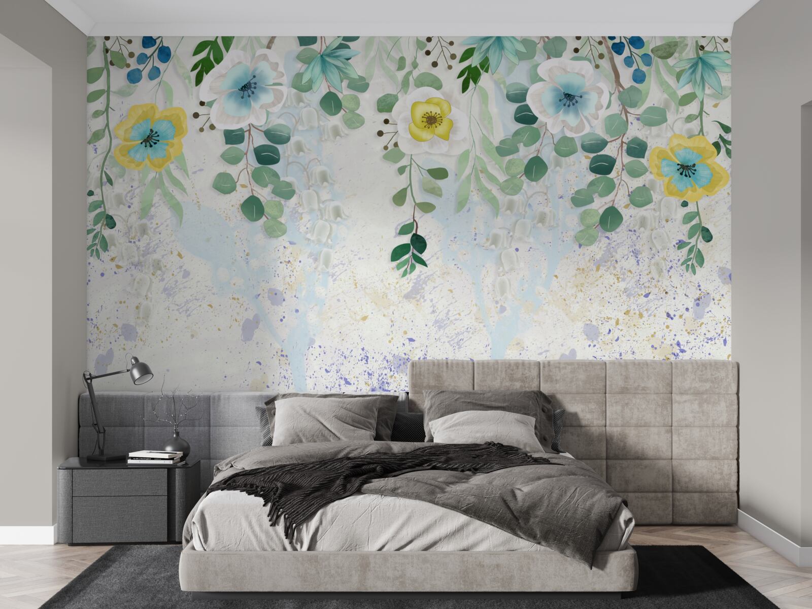 Fotobehang lianen van bloemen in delicate kleuren