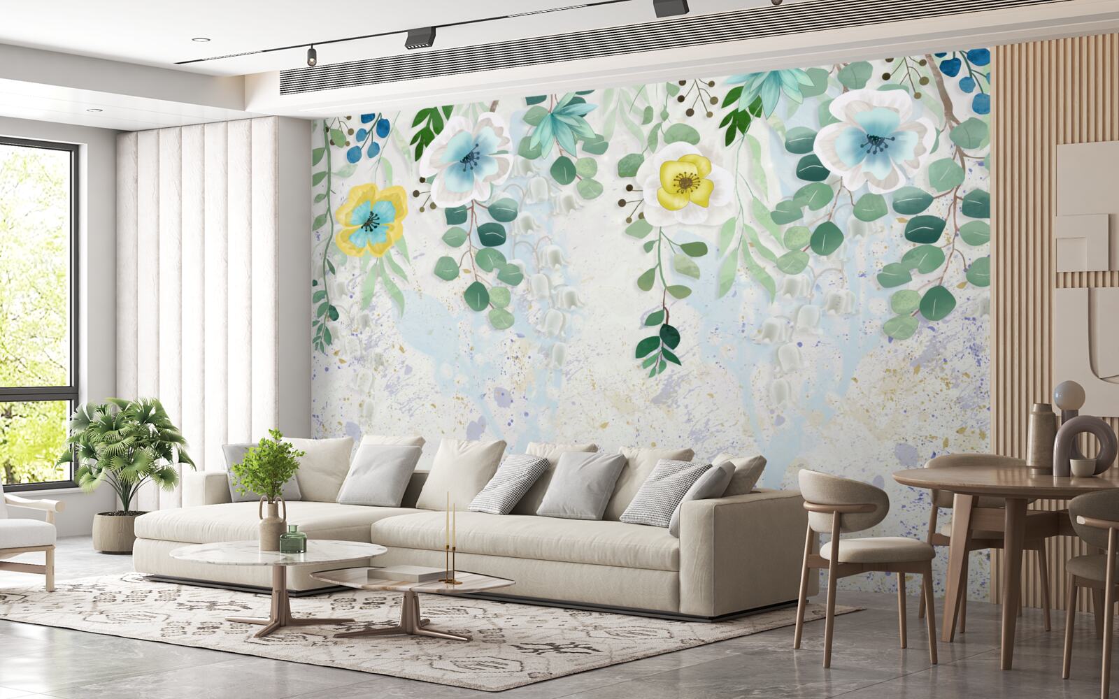 Fotobehang lianen van bloemen in delicate kleuren