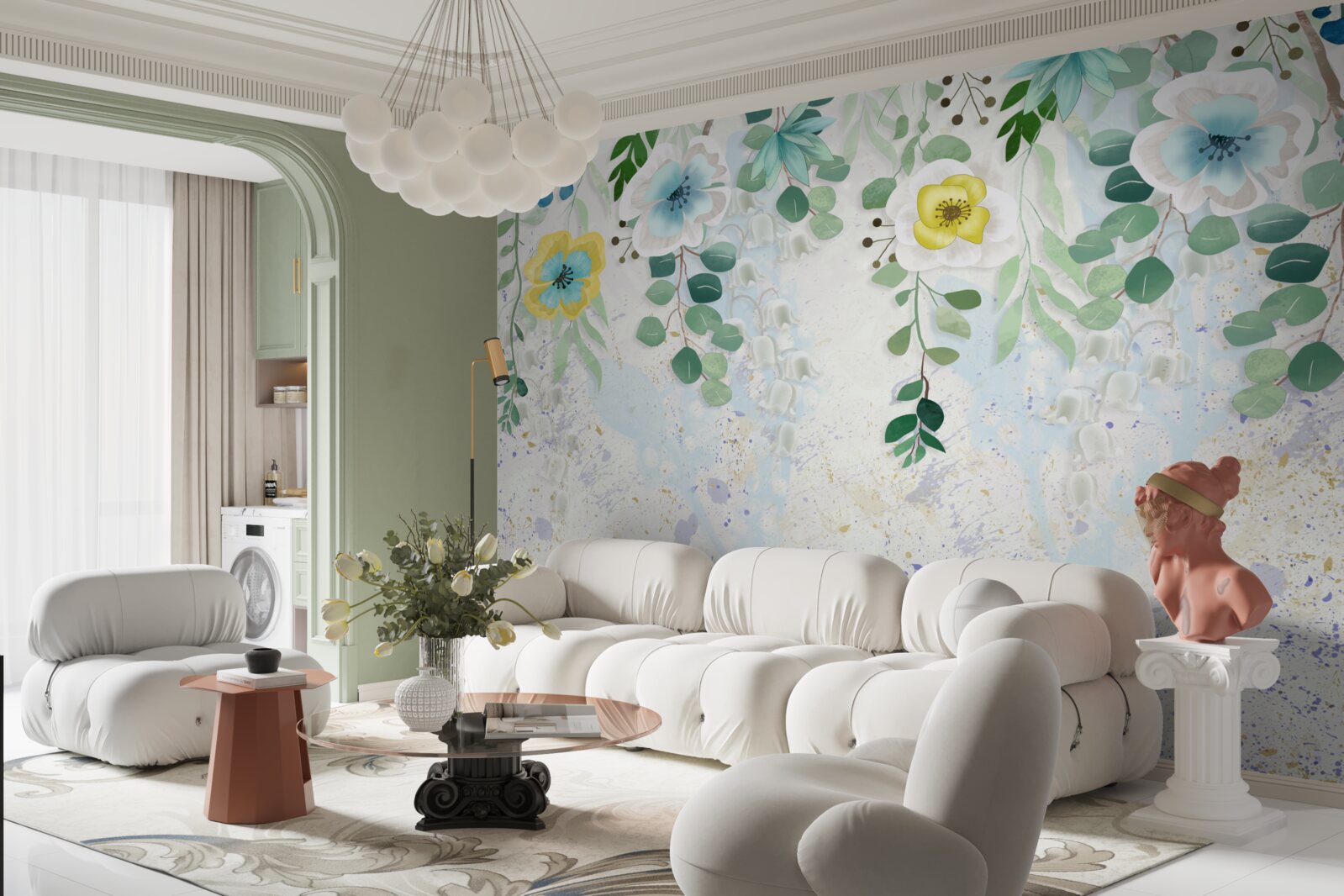 Fotobehang lianen van bloemen in delicate kleuren