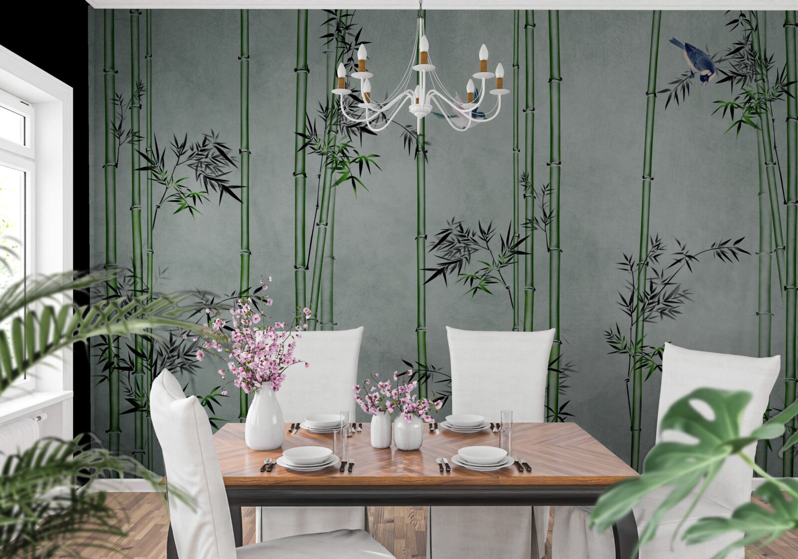 Fotobehang het bamboebos is in mist gehuld