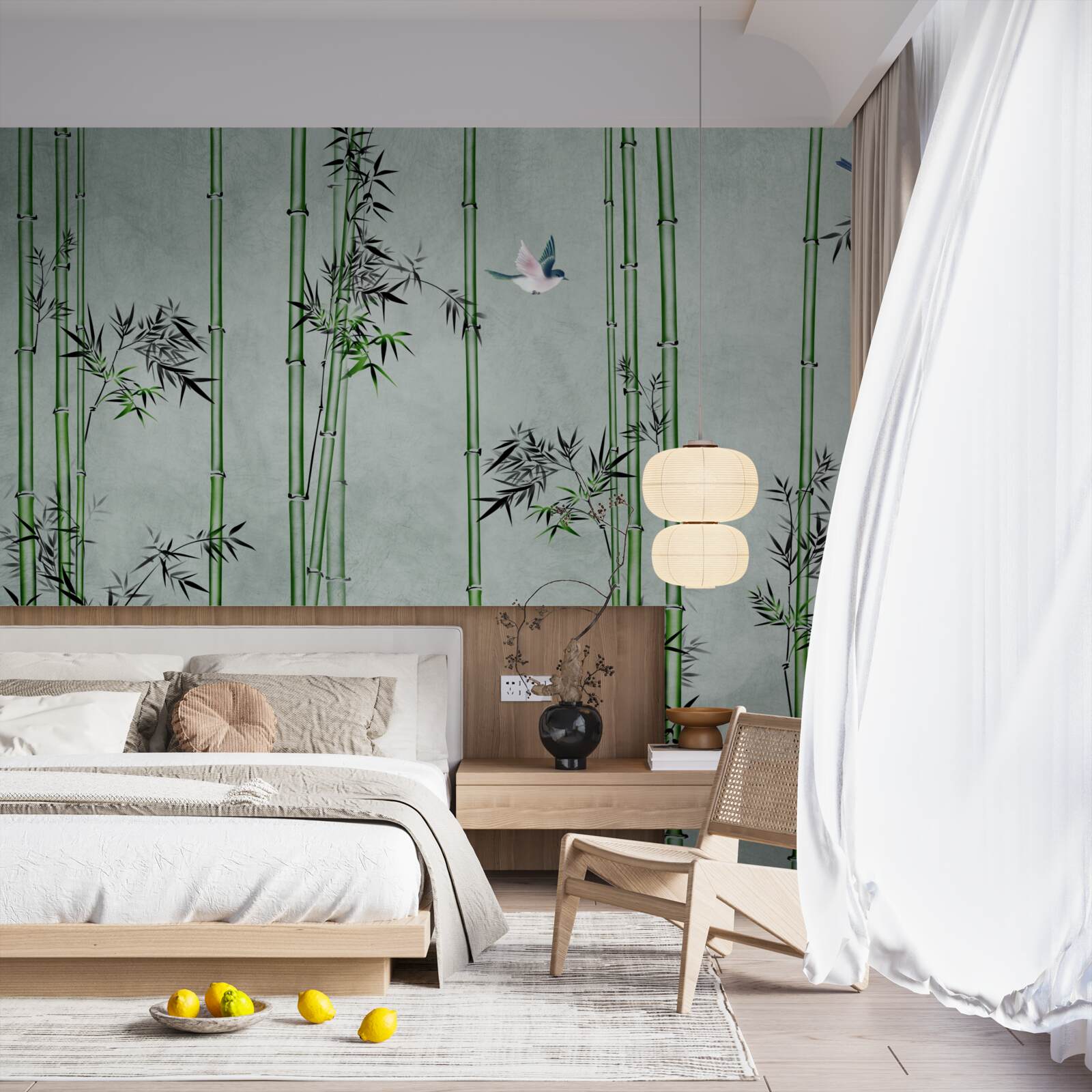 Fotobehang het bamboebos is in mist gehuld