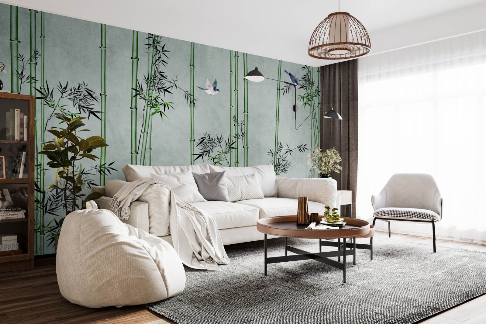 Fotobehang het bamboebos is in mist gehuld