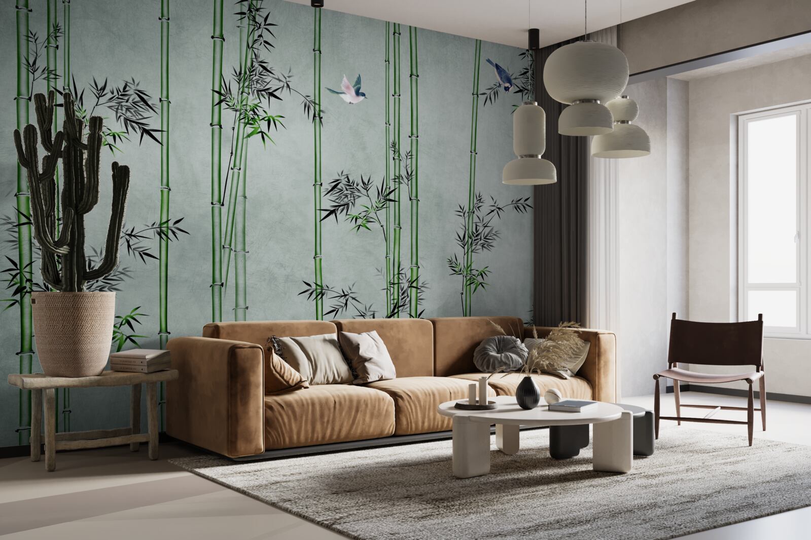 Fotobehang het bamboebos is in mist gehuld