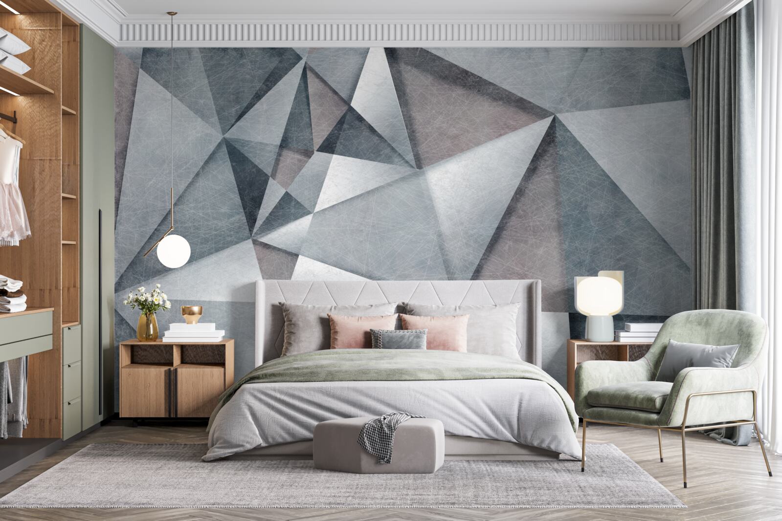 Fotobehang grijs abstract samengesteld uit driehoeken