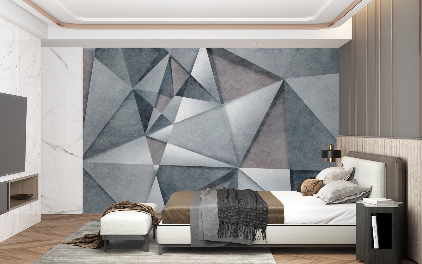 Fotobehang grijs abstract samengesteld uit driehoeken