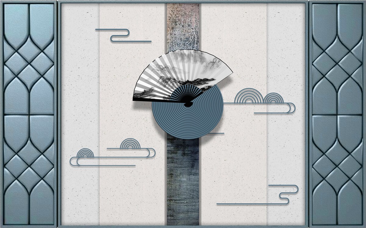 Fotobehang waaier in zwart-wit tegen een bewolkte lucht