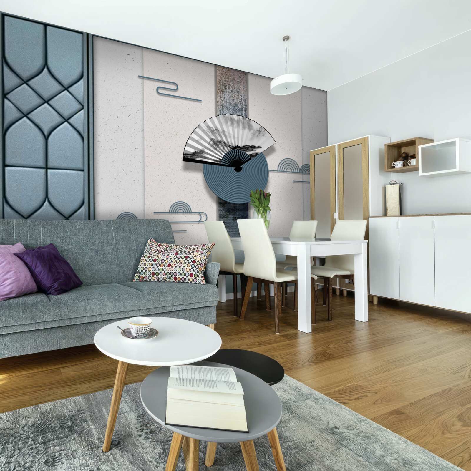 Fotobehang waaier in zwart-wit tegen een bewolkte lucht