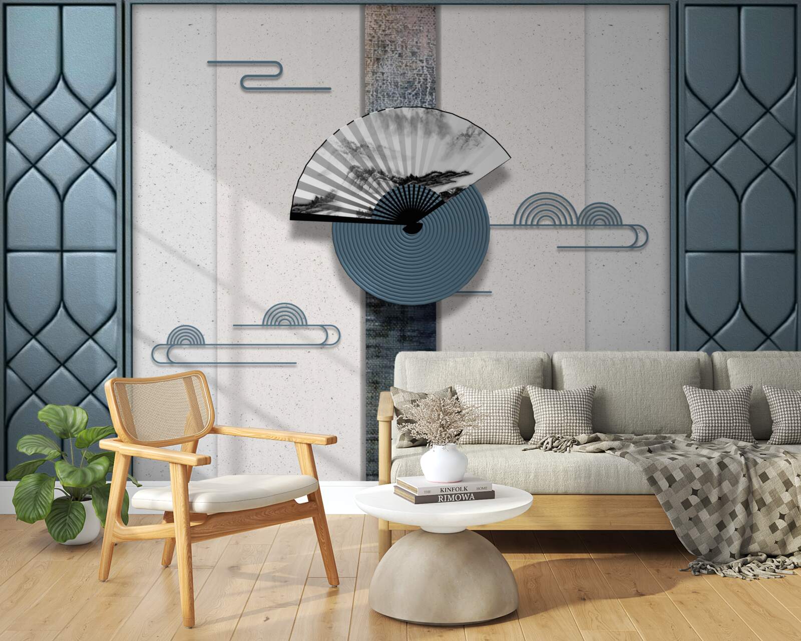 Fotobehang waaier in zwart-wit tegen een bewolkte lucht