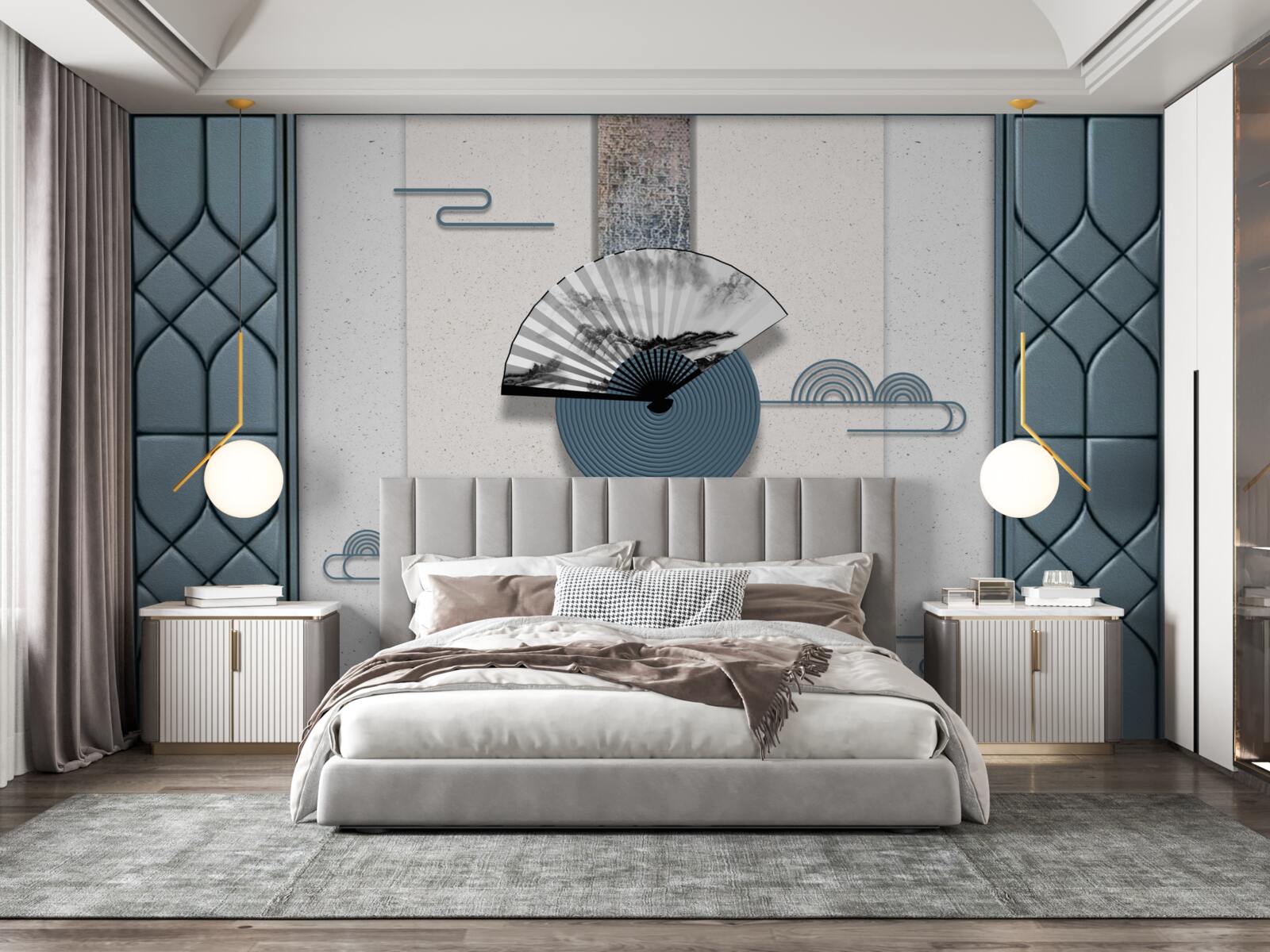 Fotobehang waaier in zwart-wit tegen een bewolkte lucht