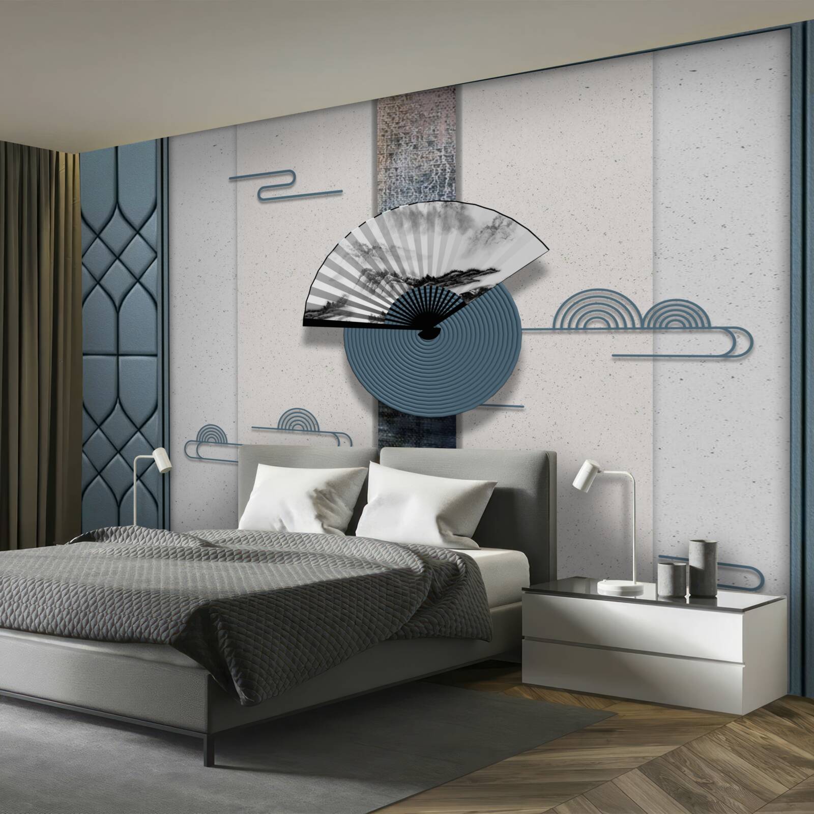 Fotobehang waaier in zwart-wit tegen een bewolkte lucht