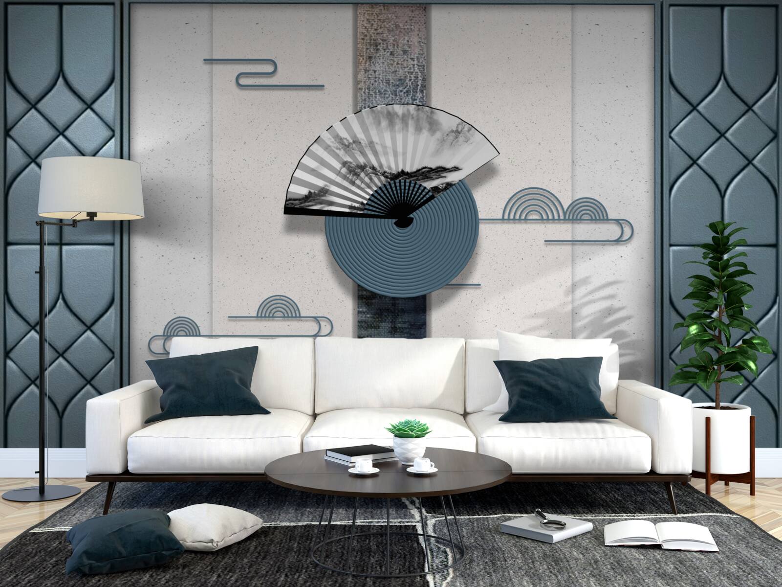 Fotobehang waaier in zwart-wit tegen een bewolkte lucht