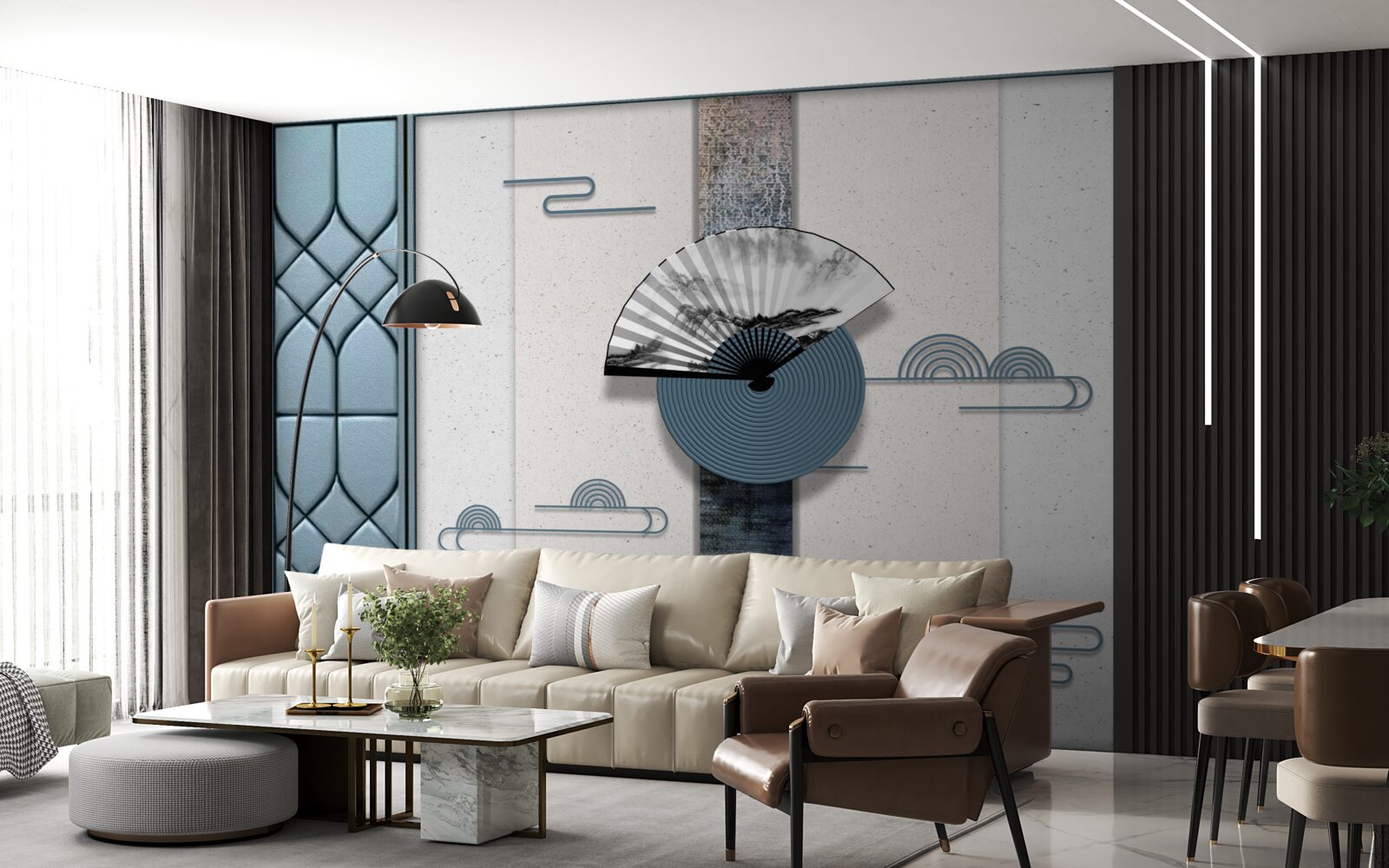 Fotobehang waaier in zwart-wit tegen een bewolkte lucht