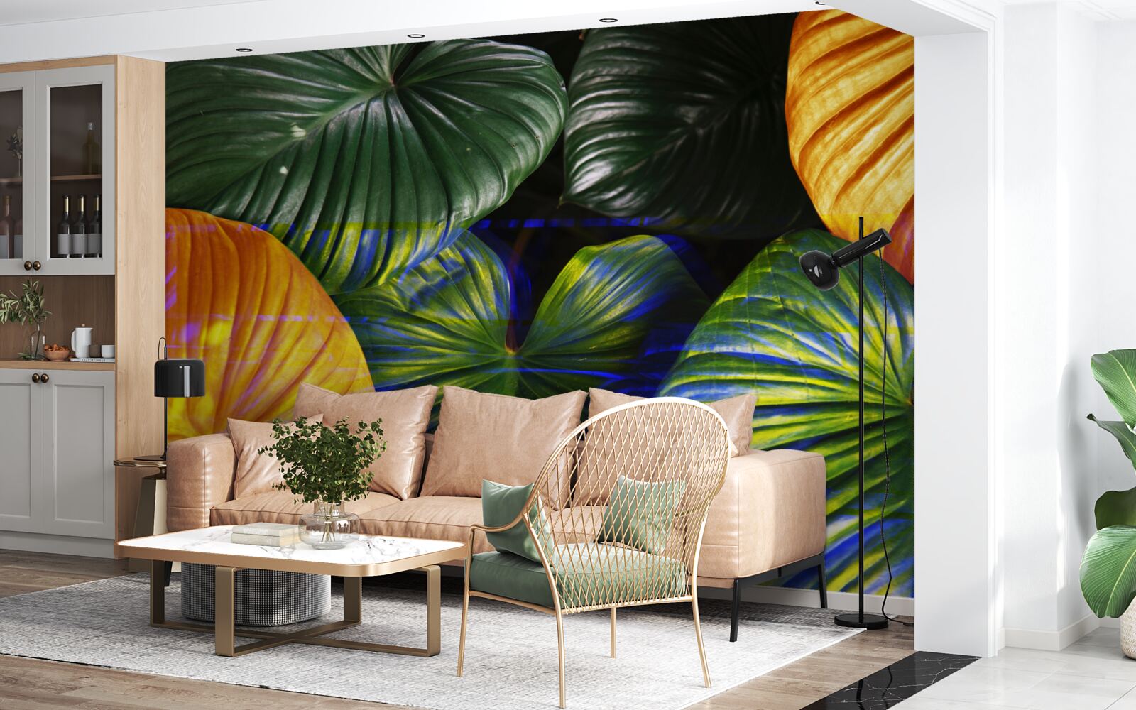 Fotobehang grote groene en bruine bladeren