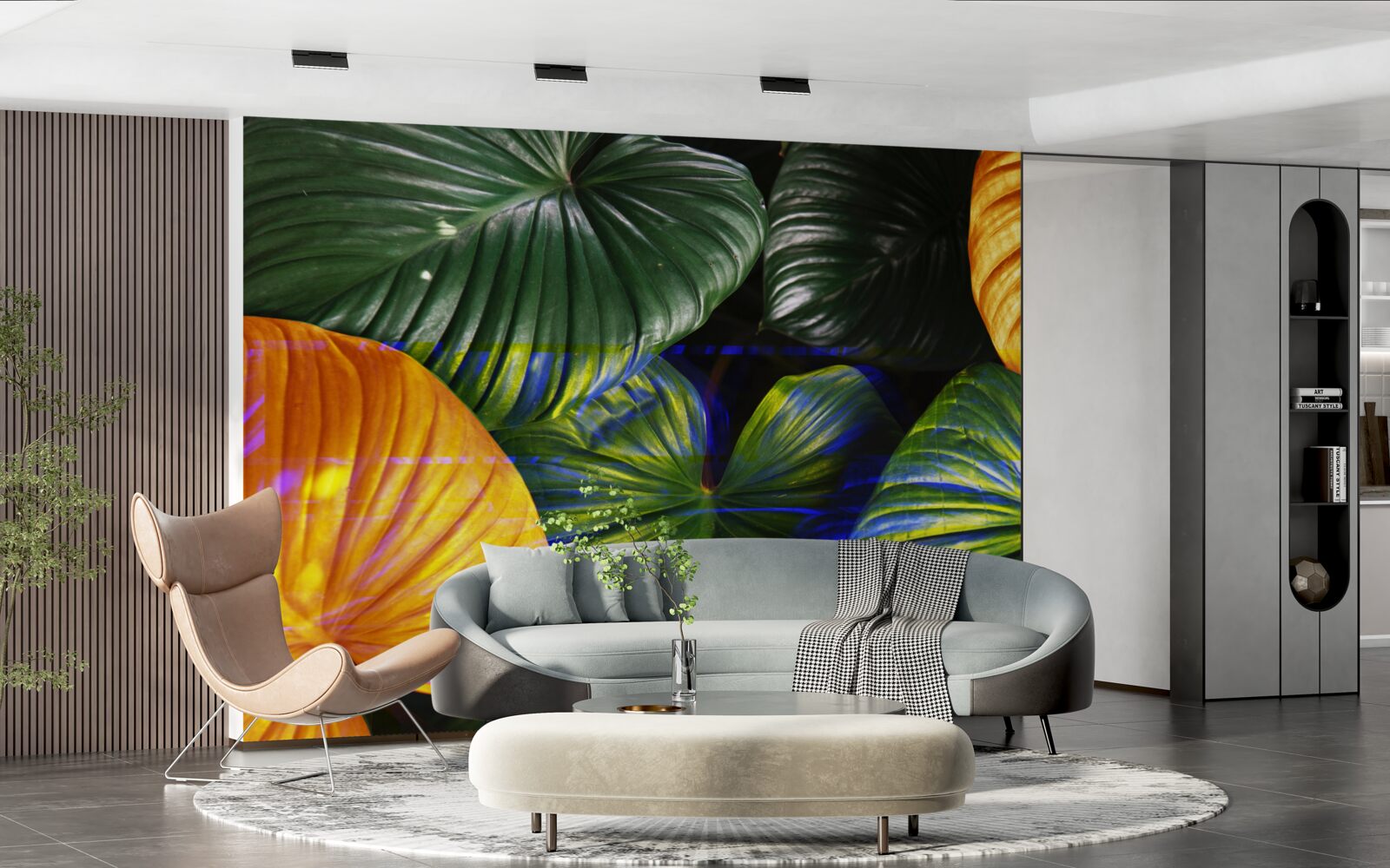 Fotobehang grote groene en bruine bladeren