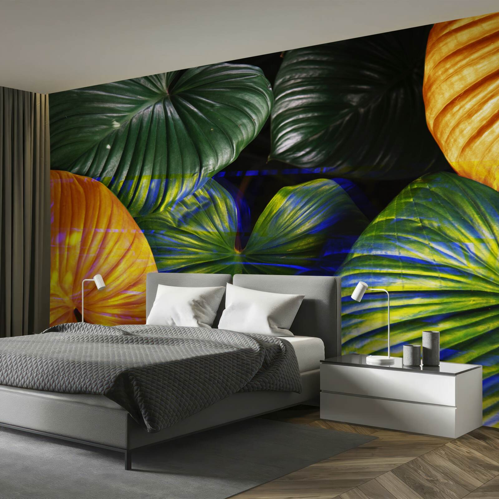 Fotobehang grote groene en bruine bladeren