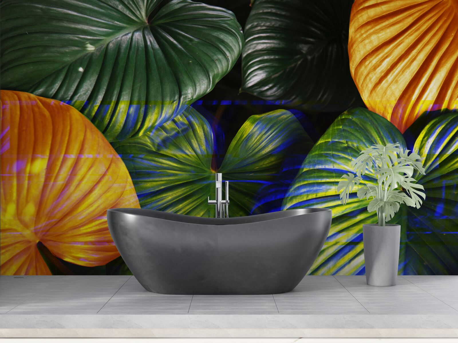 Fotobehang grote groene en bruine bladeren