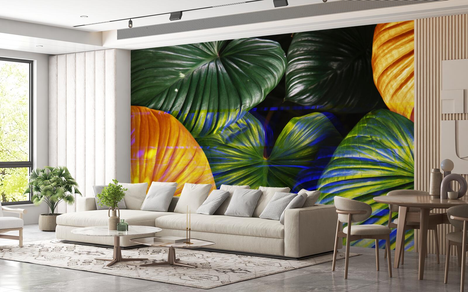 Fotobehang grote groene en bruine bladeren