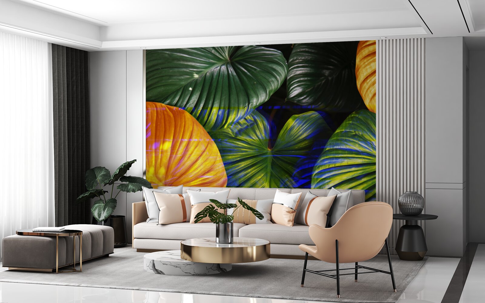 Fotobehang grote groene en bruine bladeren