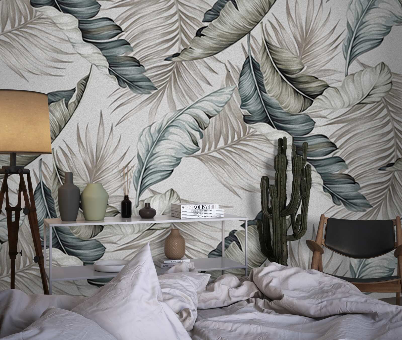 Fotobehang tropische bladeren in pastelkleuren