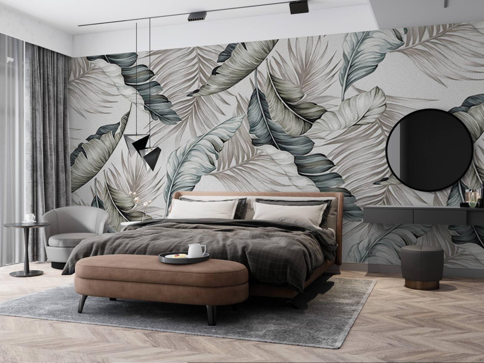 Fotobehang tropische bladeren in pastelkleuren