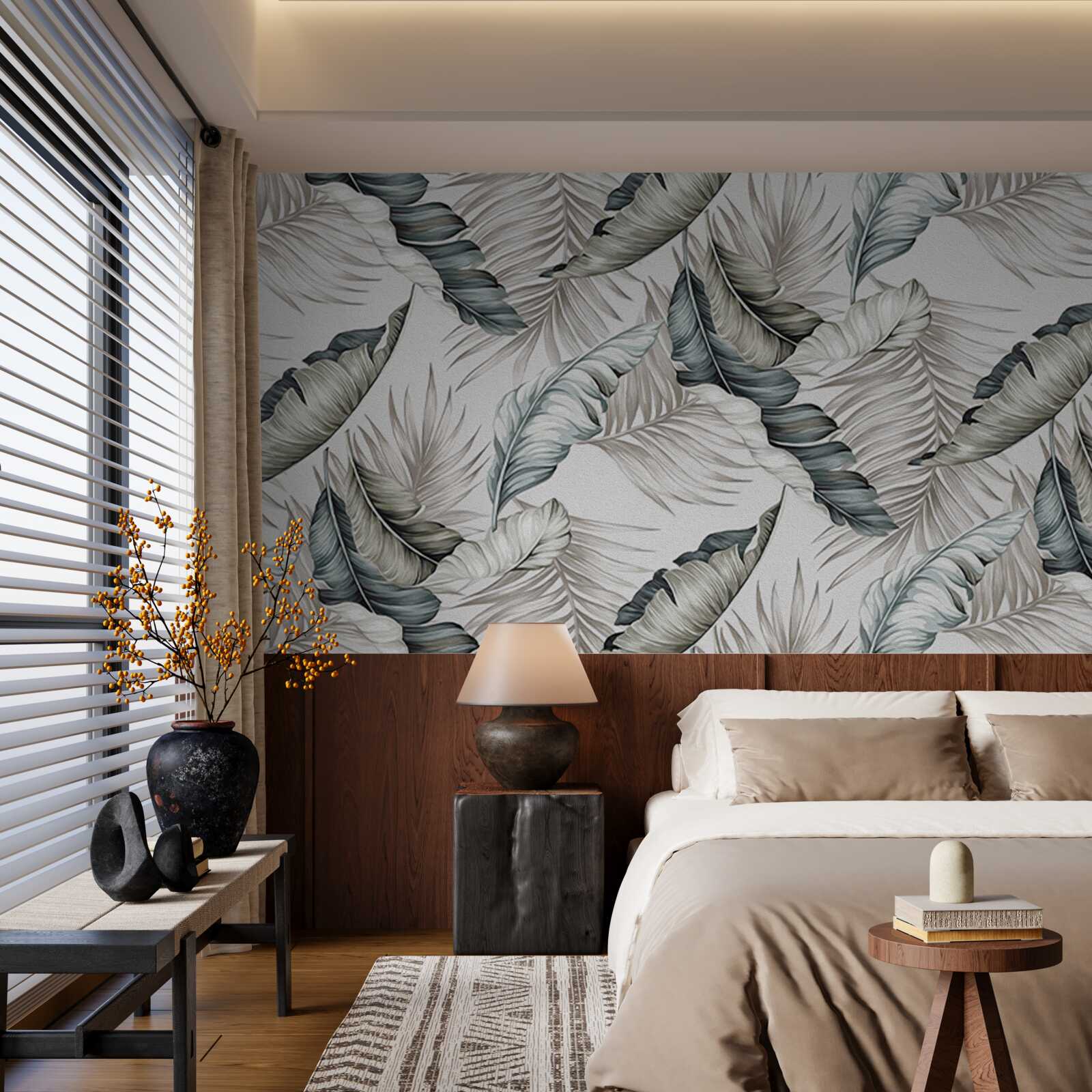 Fotobehang tropische bladeren in pastelkleuren