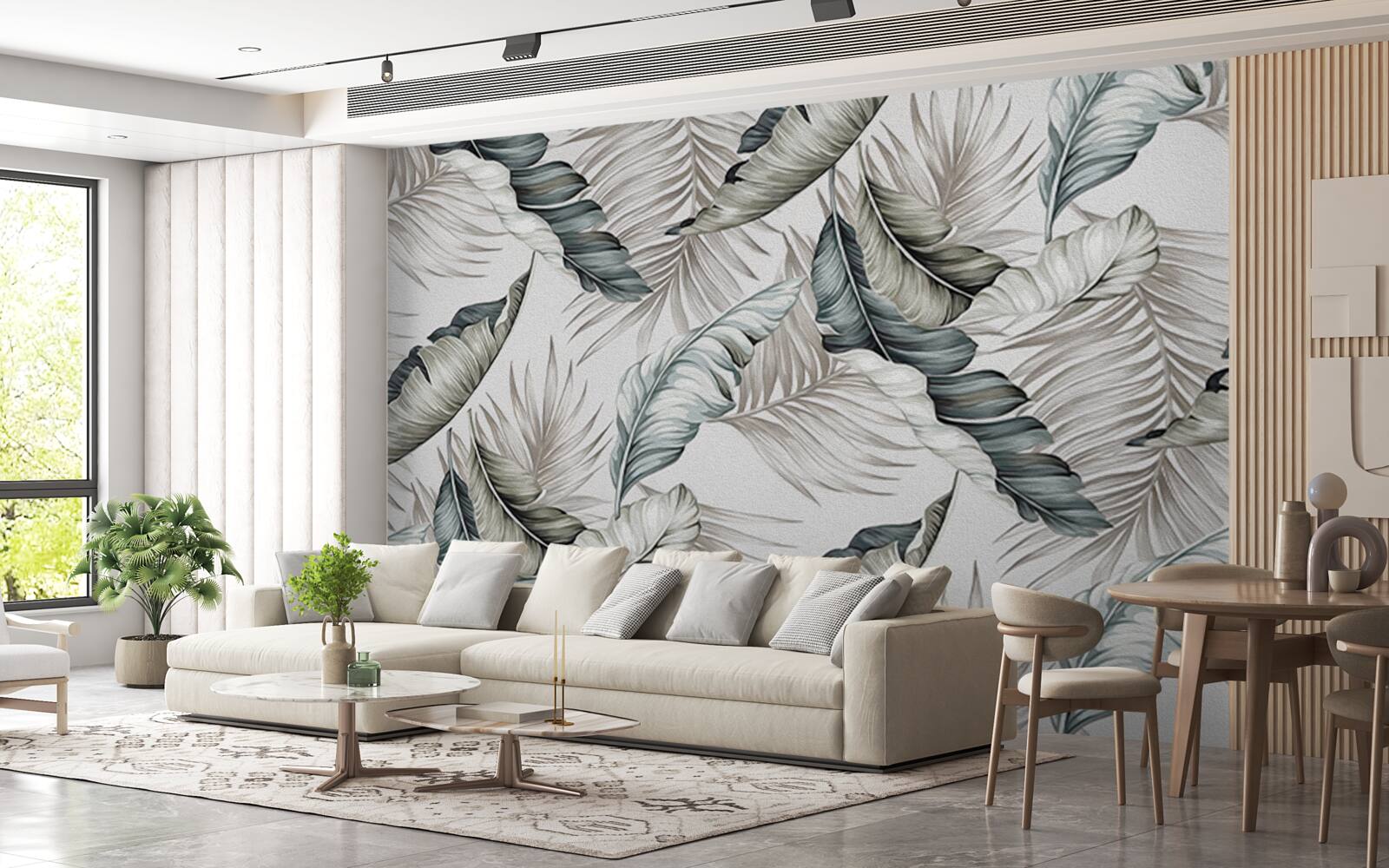 Fotobehang tropische bladeren in pastelkleuren