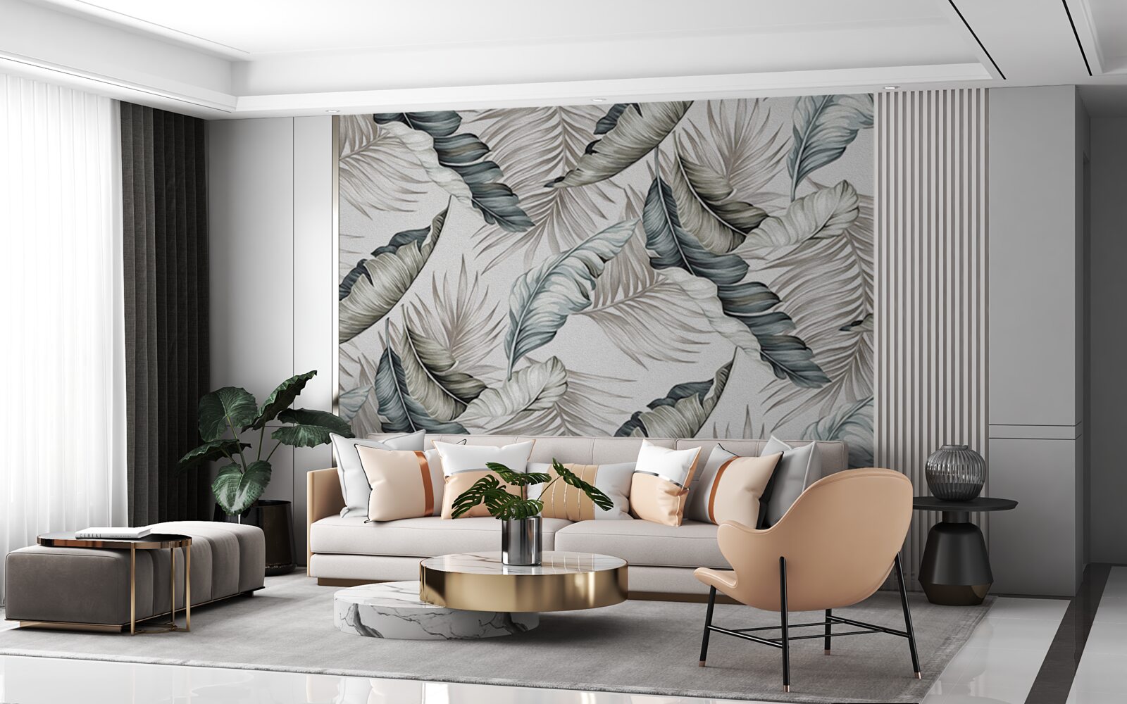 Fotobehang tropische bladeren in pastelkleuren