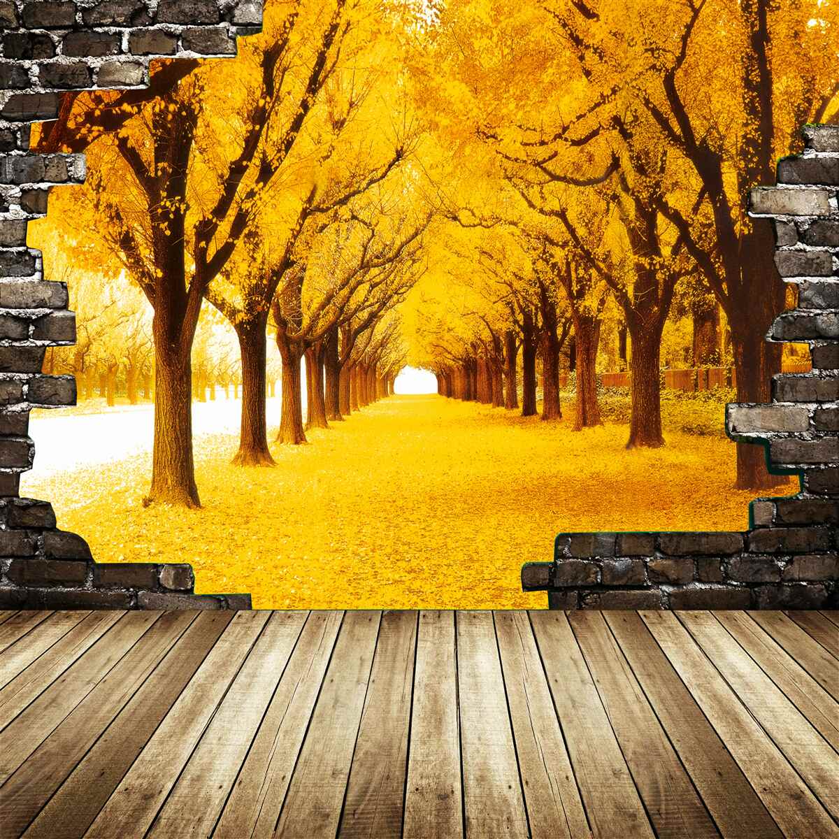 Fotobehang de laan was bedekt met gele bladeren