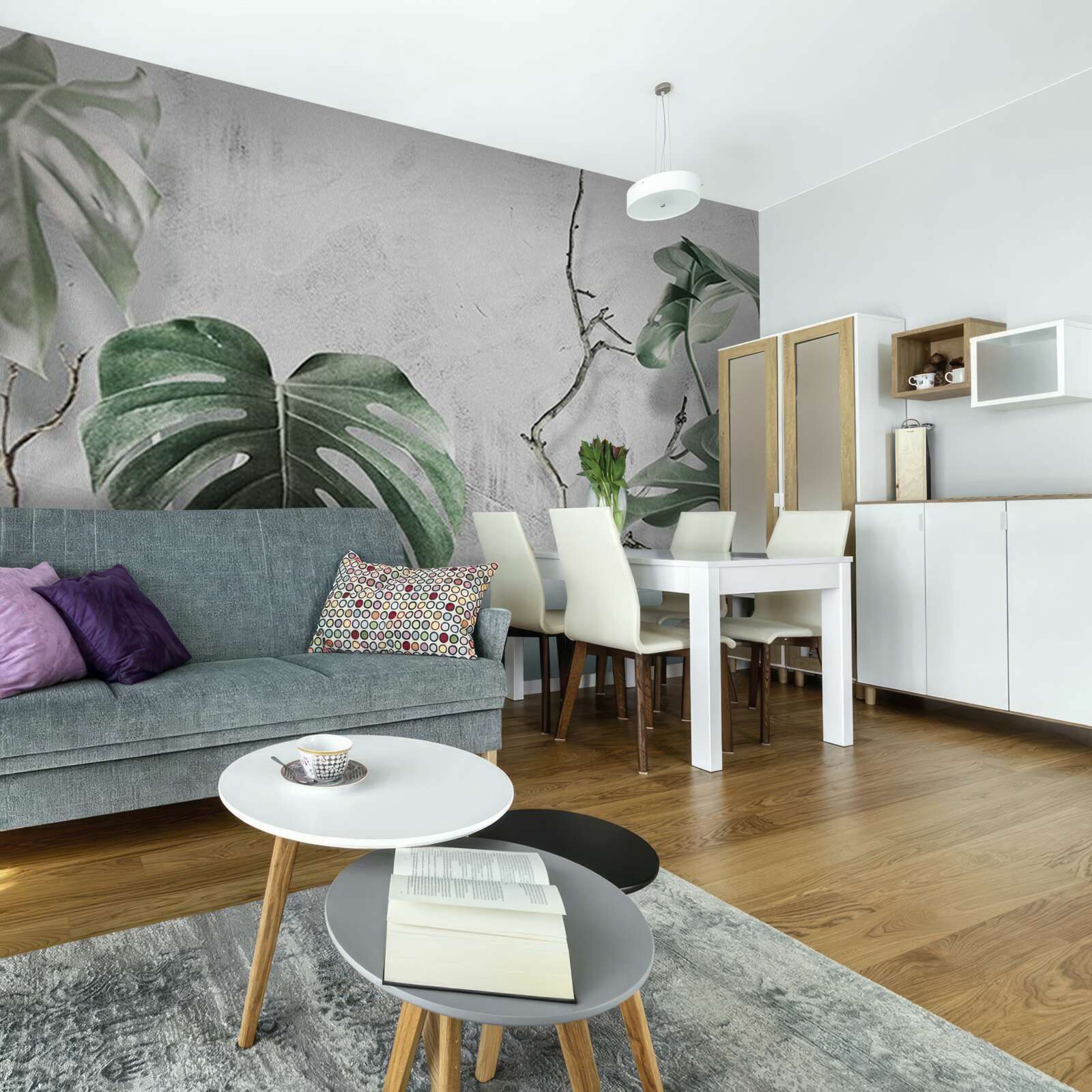 Fotobehang groene monstera bladeren zijn groot