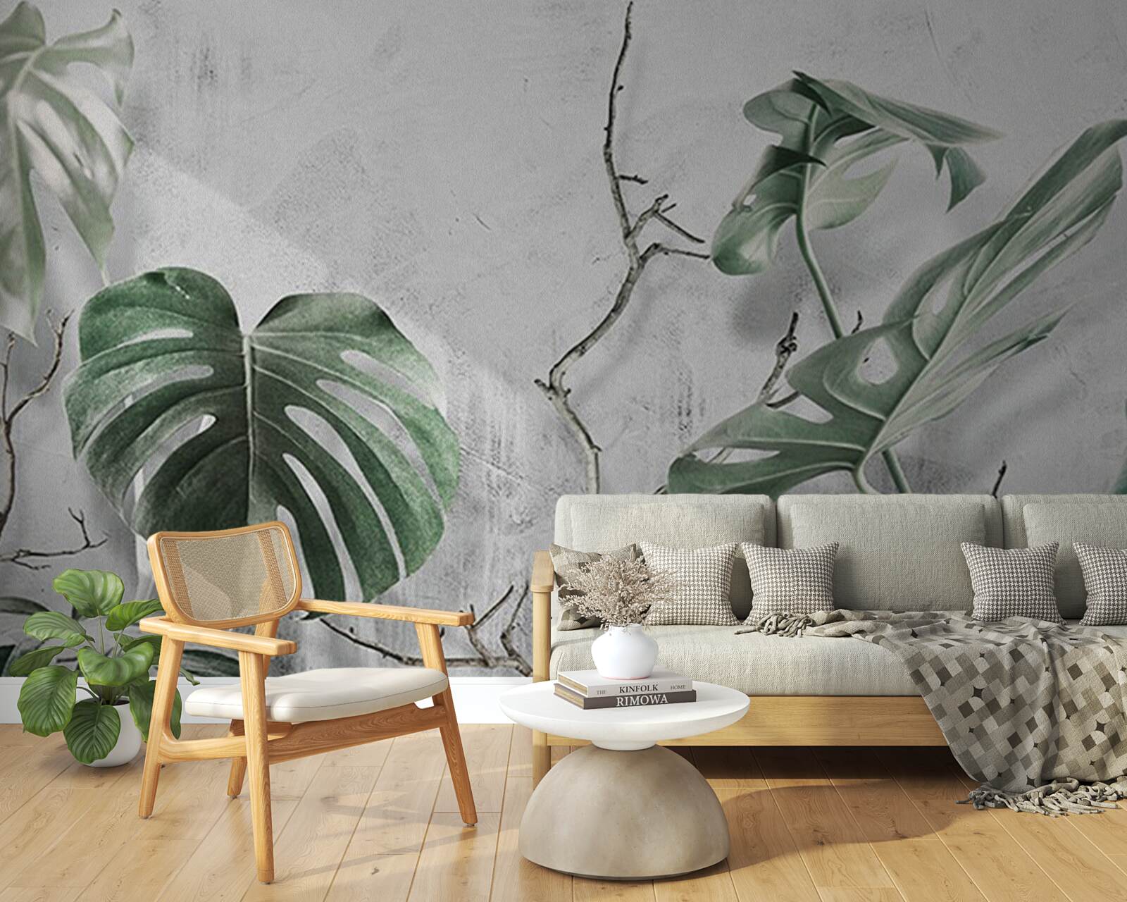 Fotobehang groene monstera bladeren zijn groot