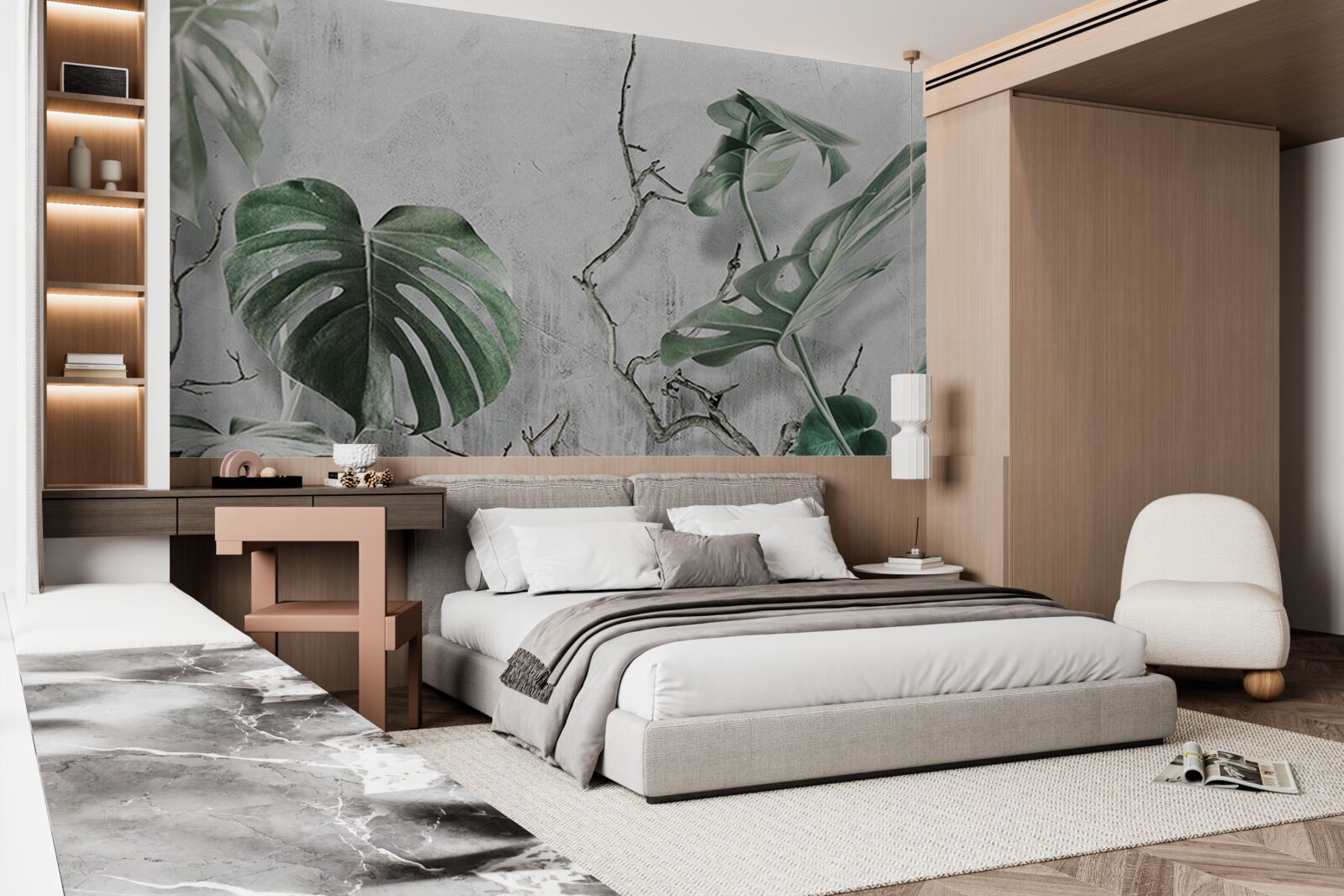 Fotobehang groene monstera bladeren zijn groot