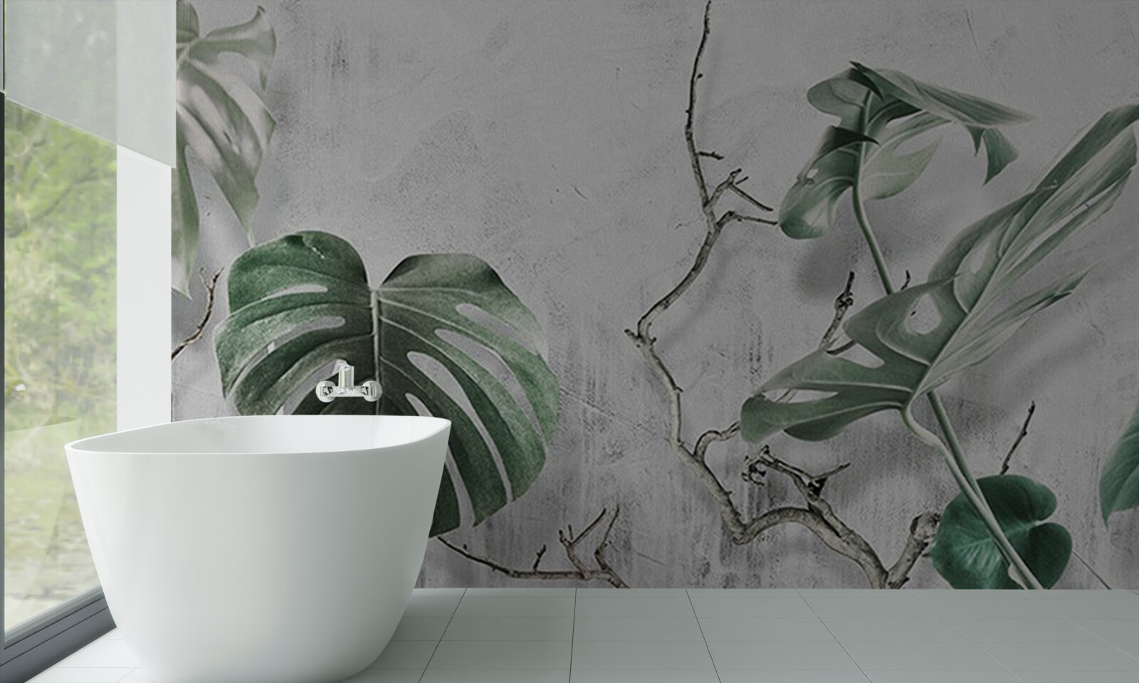 Fotobehang groene monstera bladeren zijn groot