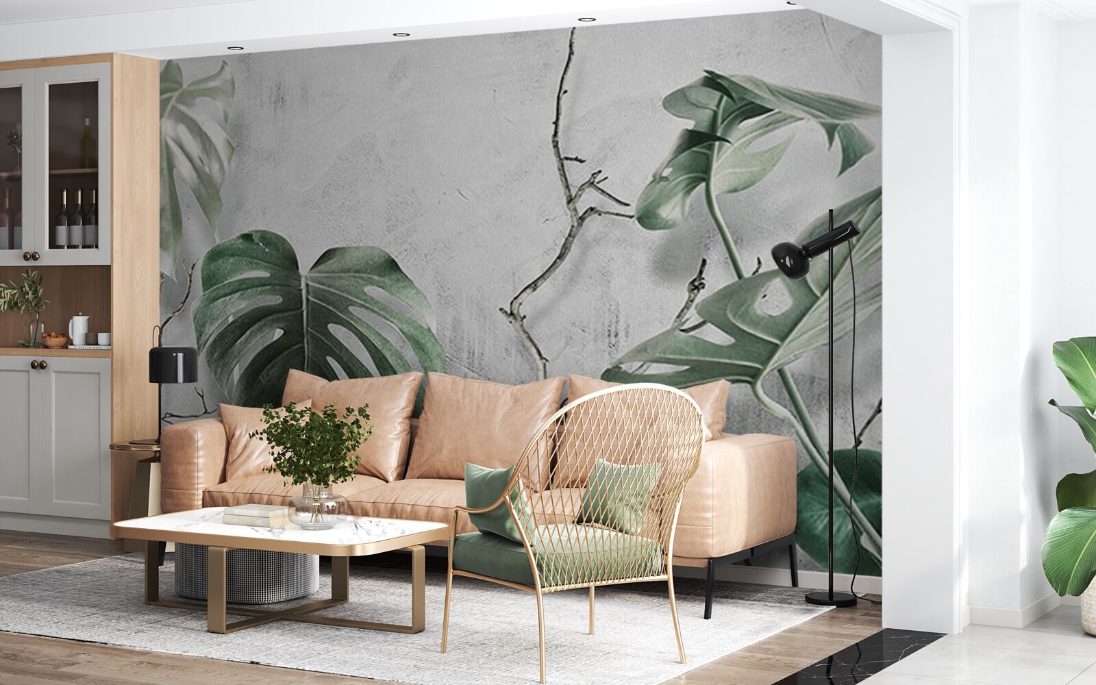 Fotobehang groene monstera bladeren zijn groot