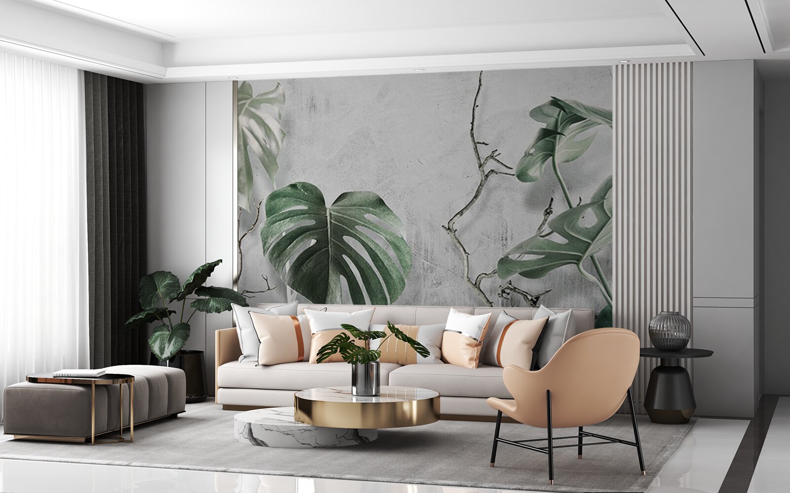 Fotobehang groene monstera bladeren zijn groot