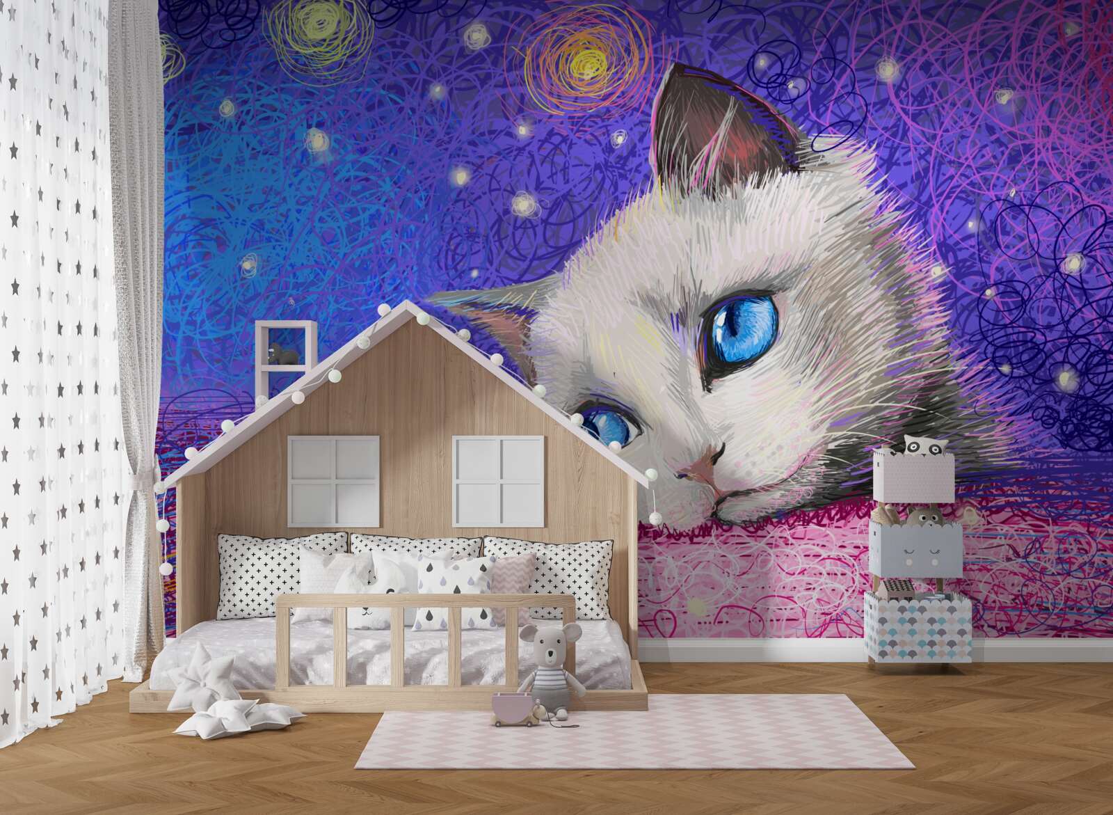 Fotobehang verstrooid blauwogig katje