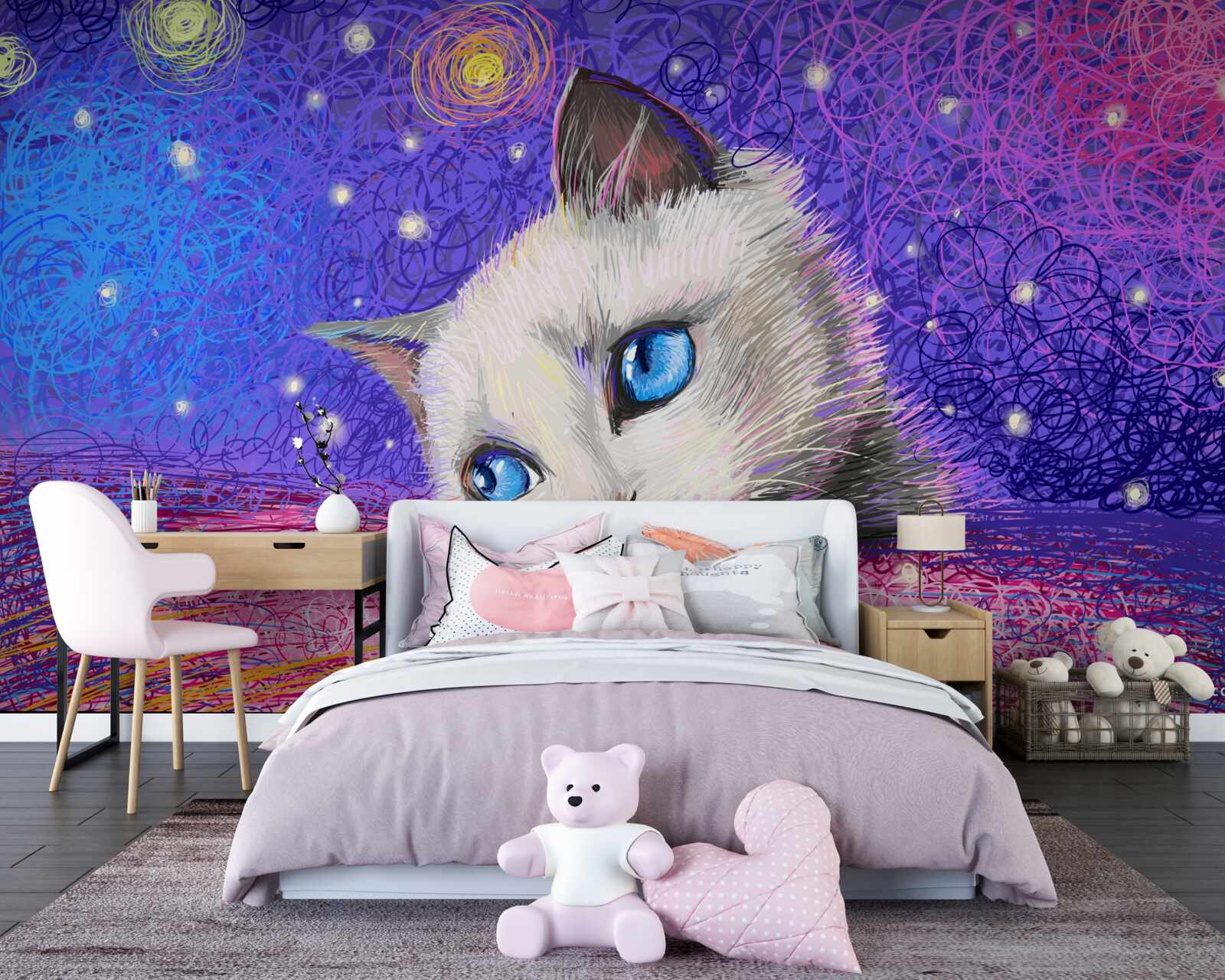 Fotobehang verstrooid blauwogig katje