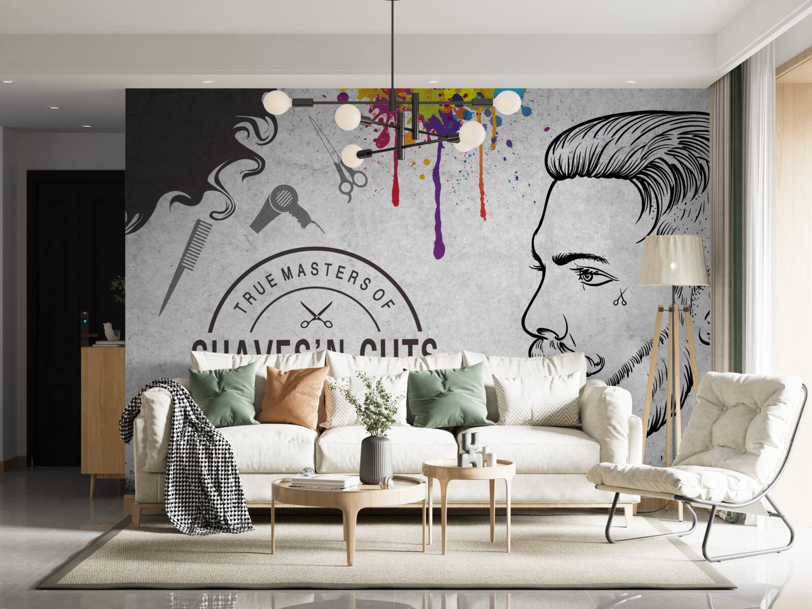 Fotobehang reclame voor een kapsalon aan de muur