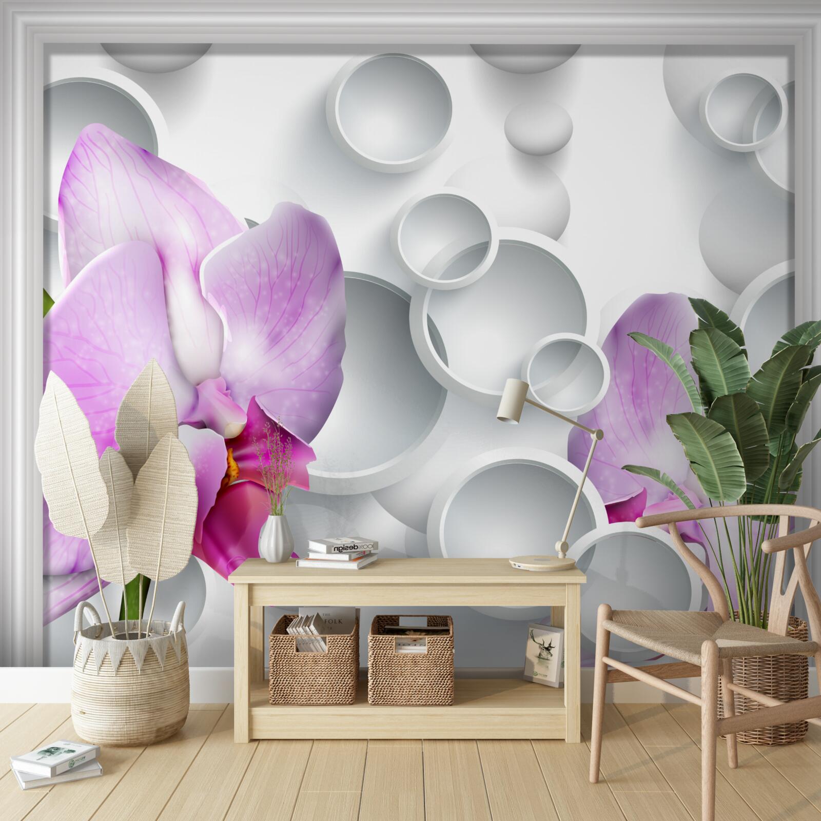 Fotobehang zachtroze orchidee met ringen