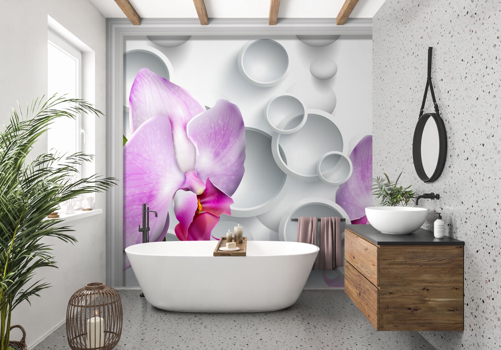 Fotobehang zachtroze orchidee met ringen