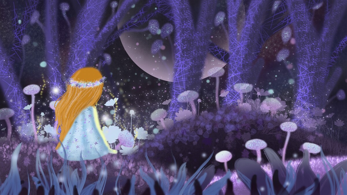 Fotobehang een kind in het magische koninkrijk van de bomen